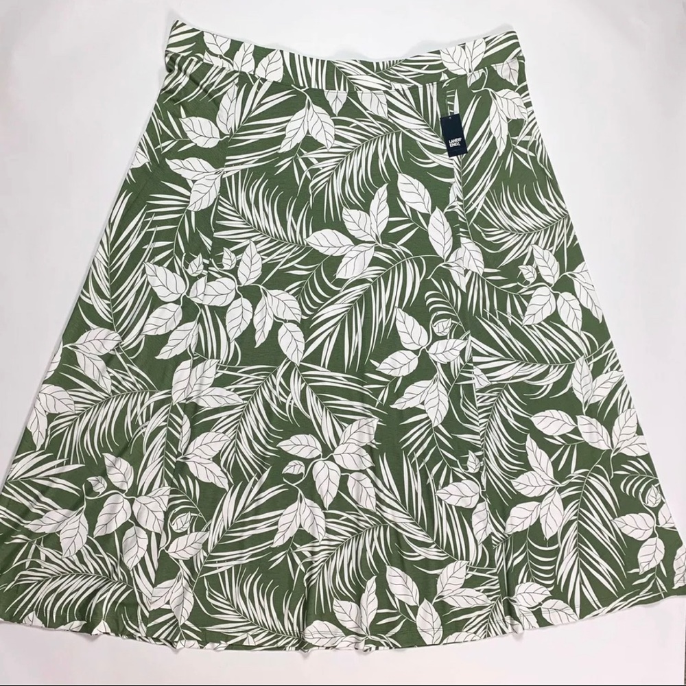 Land's End Women’s Plus Size 1X Green & White Long Maxi Skirt